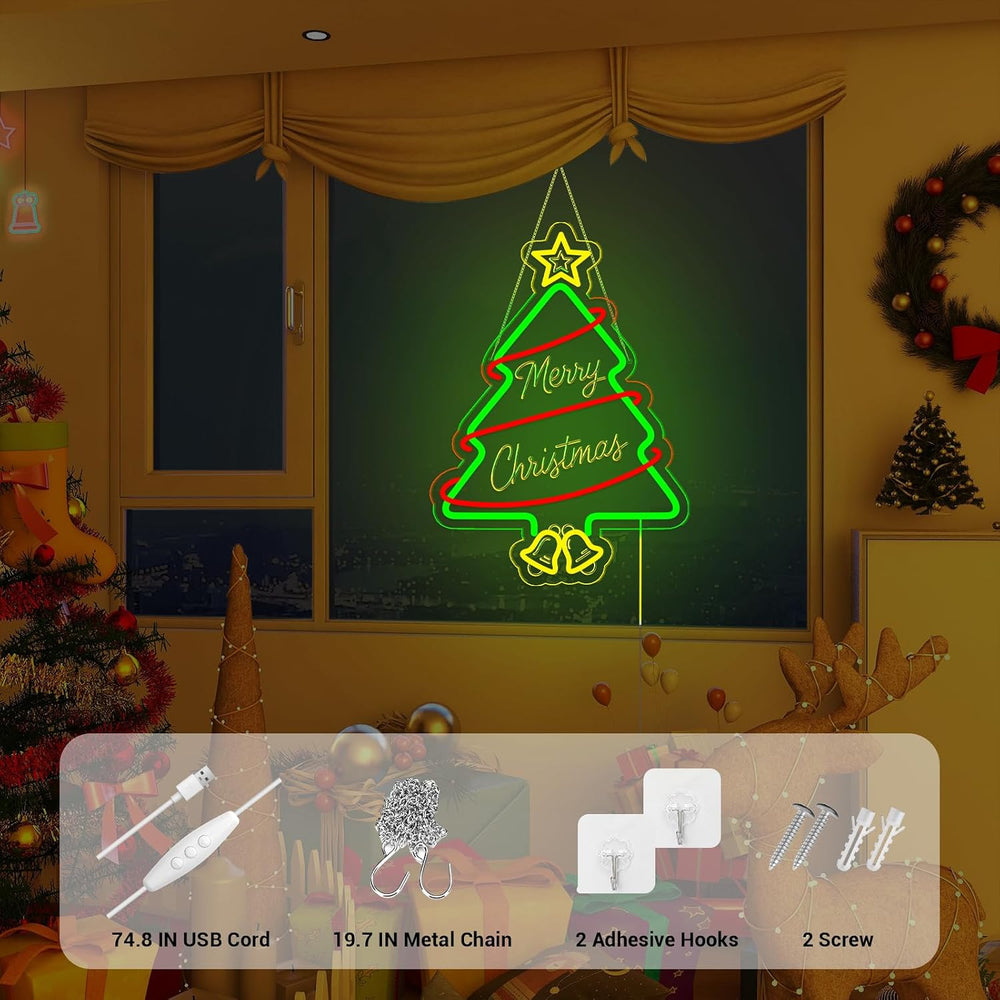 Christmas Tree Neon Signs, 16.9" x 12.1" Acrylic LED Neon Sign for ...