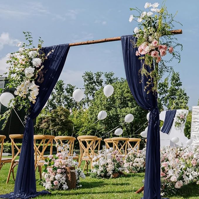 Navy Blue Wedding Arch Draping Fabric 4 Panels 29" x 20 FT Navy Wedding Drapes for Backdrop Sheer Curtain Drapes for Romantic Bridal Baby Shower Ceremony Birthday Party Fall Outdoor Events (4 Pack)