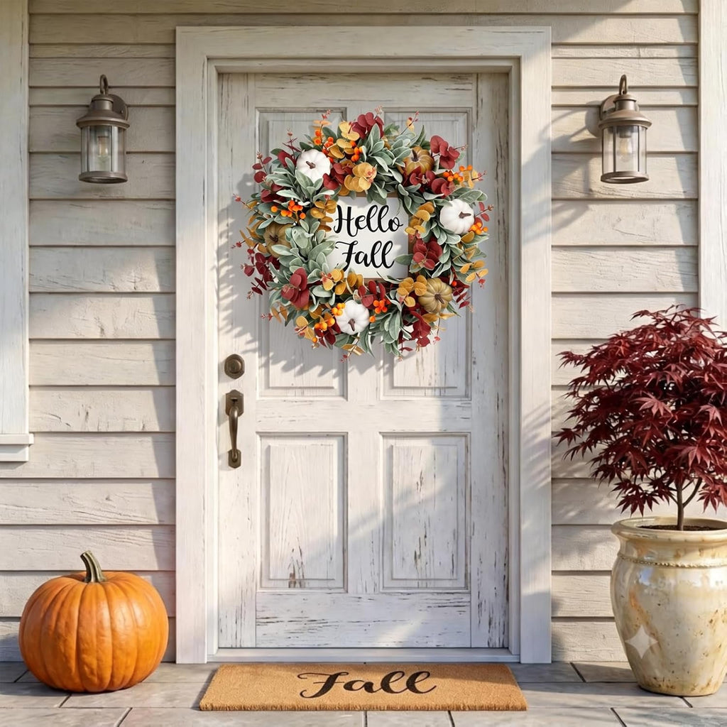 26 Inch Large Fall Wreaths for Front Door Outside with Hello Fall Sign