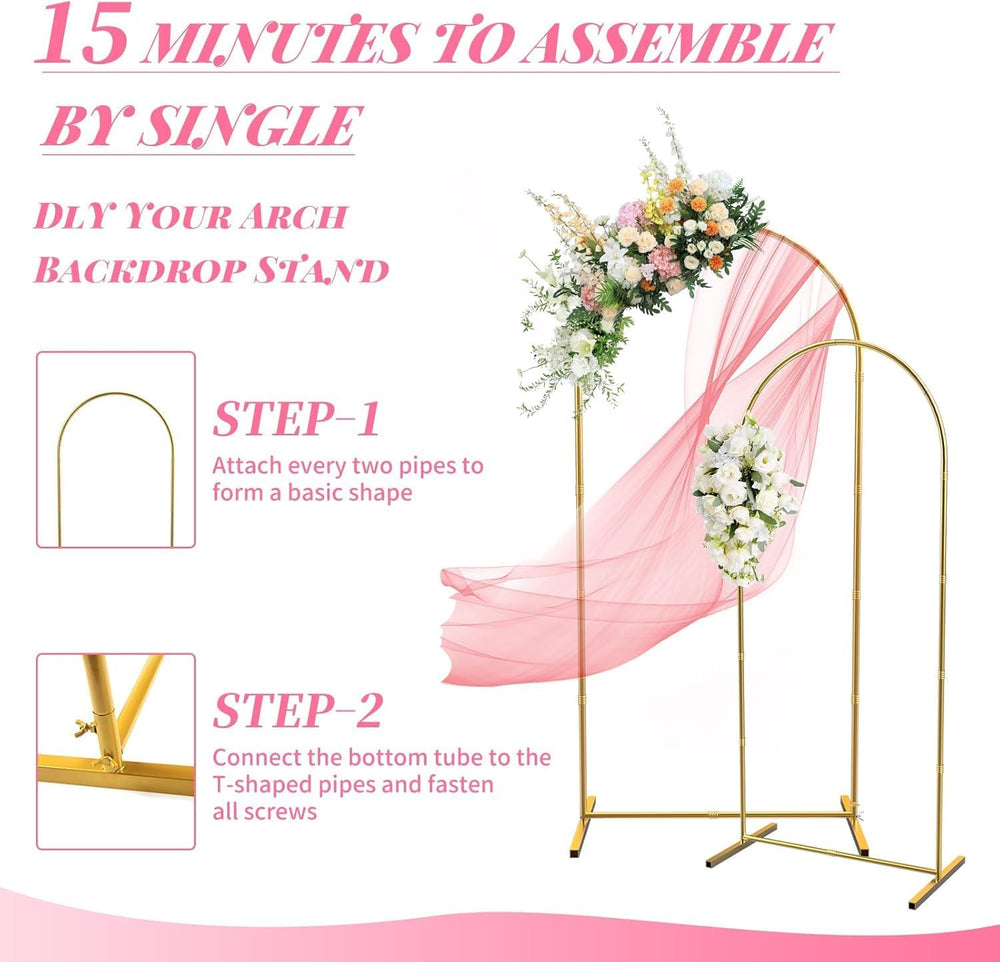 Metal Arch Backdrop Stand 7.2FT+6FT Wedding Arch Backdrop Stand Set of 2 Gold...