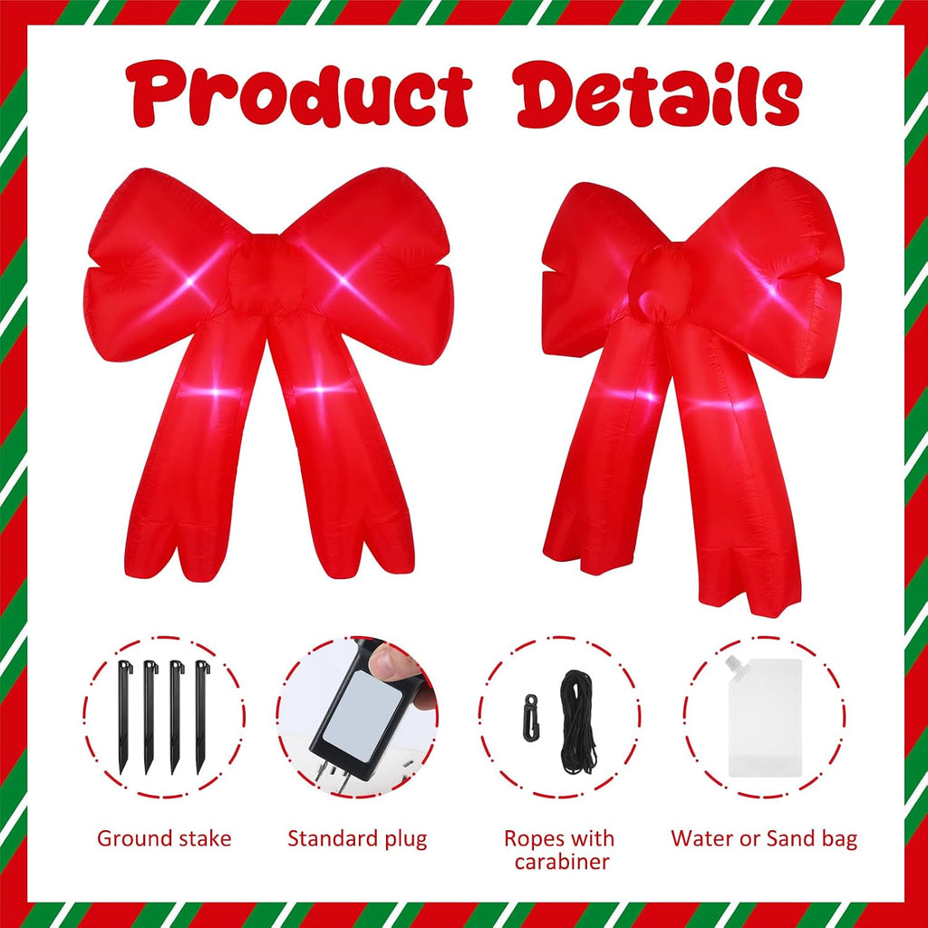 leyndo 2 pcs 6ft bow christmas inflatable outdoor, close-up detail