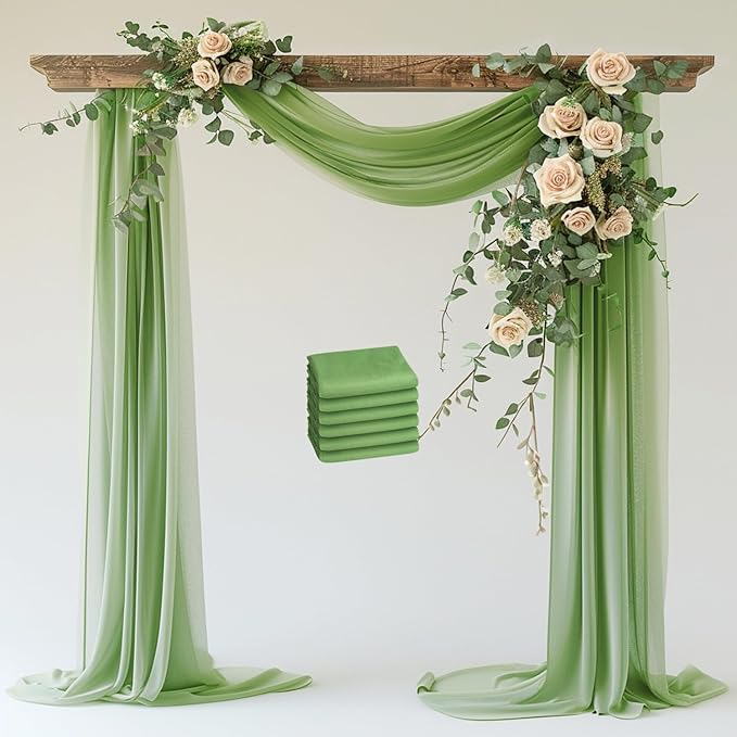 Wokceer Wedding Arch Draping 6 Panels 28.7" x 20FT Sage Green Sheer Fabric Backdrop for Ceremony, Birthday Party, Bridal Shower Decoration
