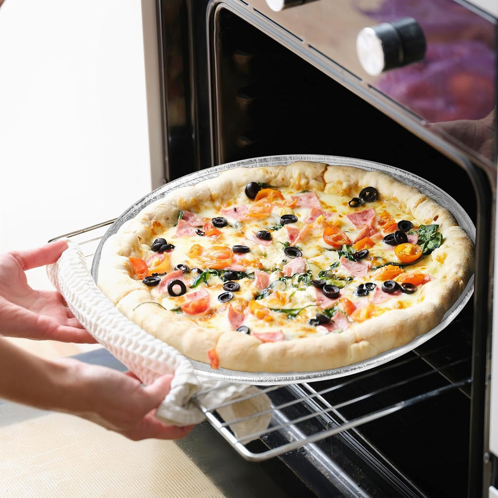 disposable pizza pans 14in, large aluminium foil serving, side view