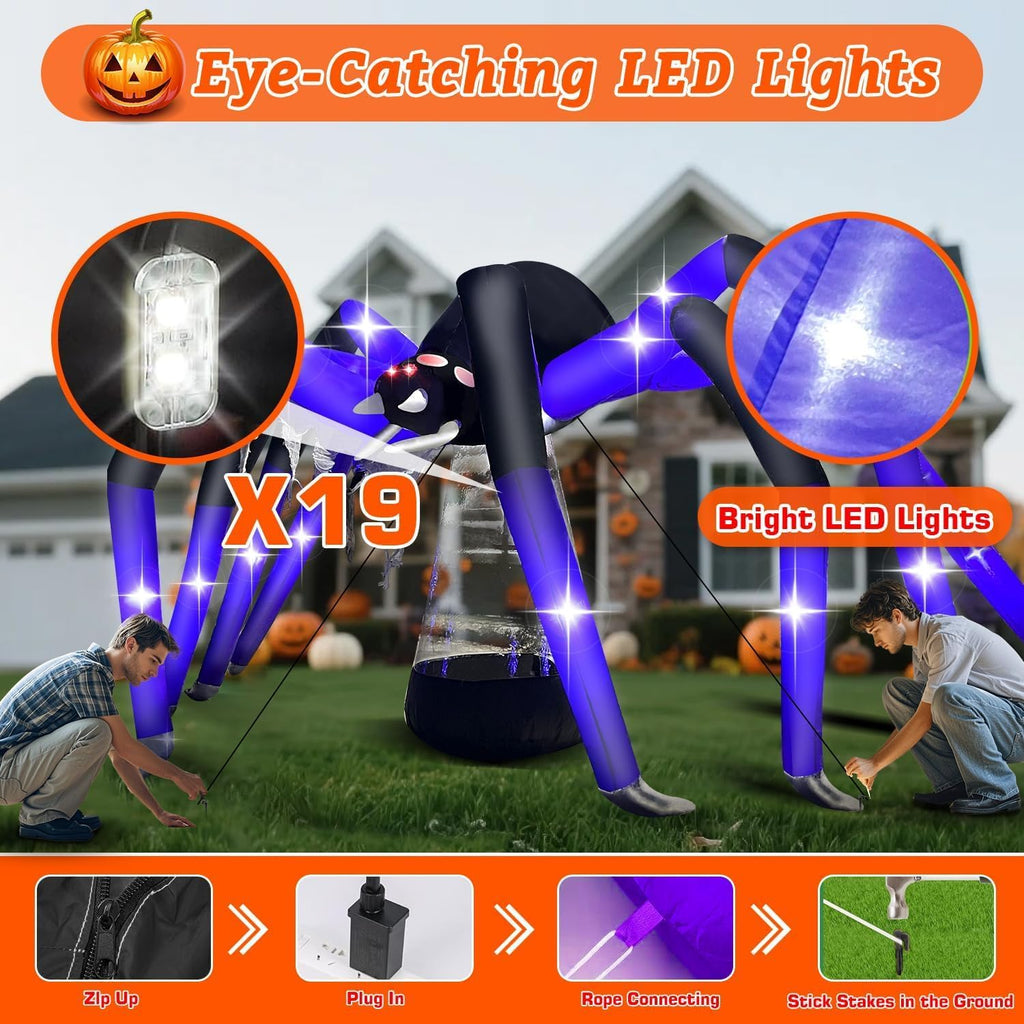 9ft giant outdoor halloween inflatables decorations spider blow showing dimensions