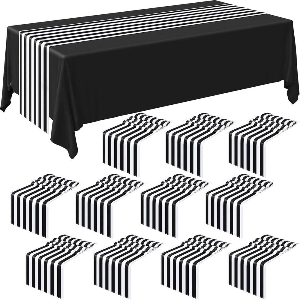 Breling 12 Pack Black and White Striped Table Runner, 12 x 108 Inches