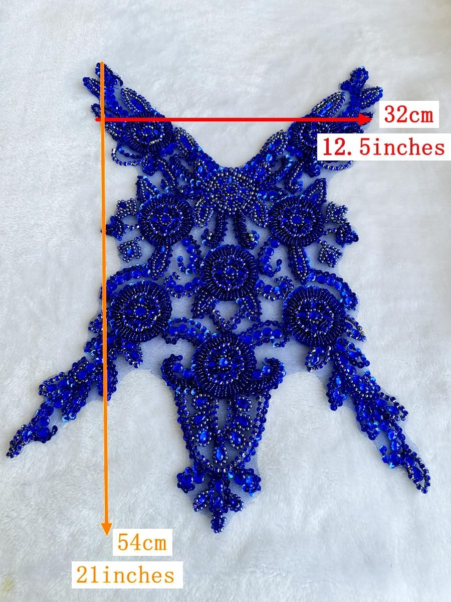 Pure Handmade Bodice lace Rhinestones Applique Sewing Stones Beads Crystal Tr...