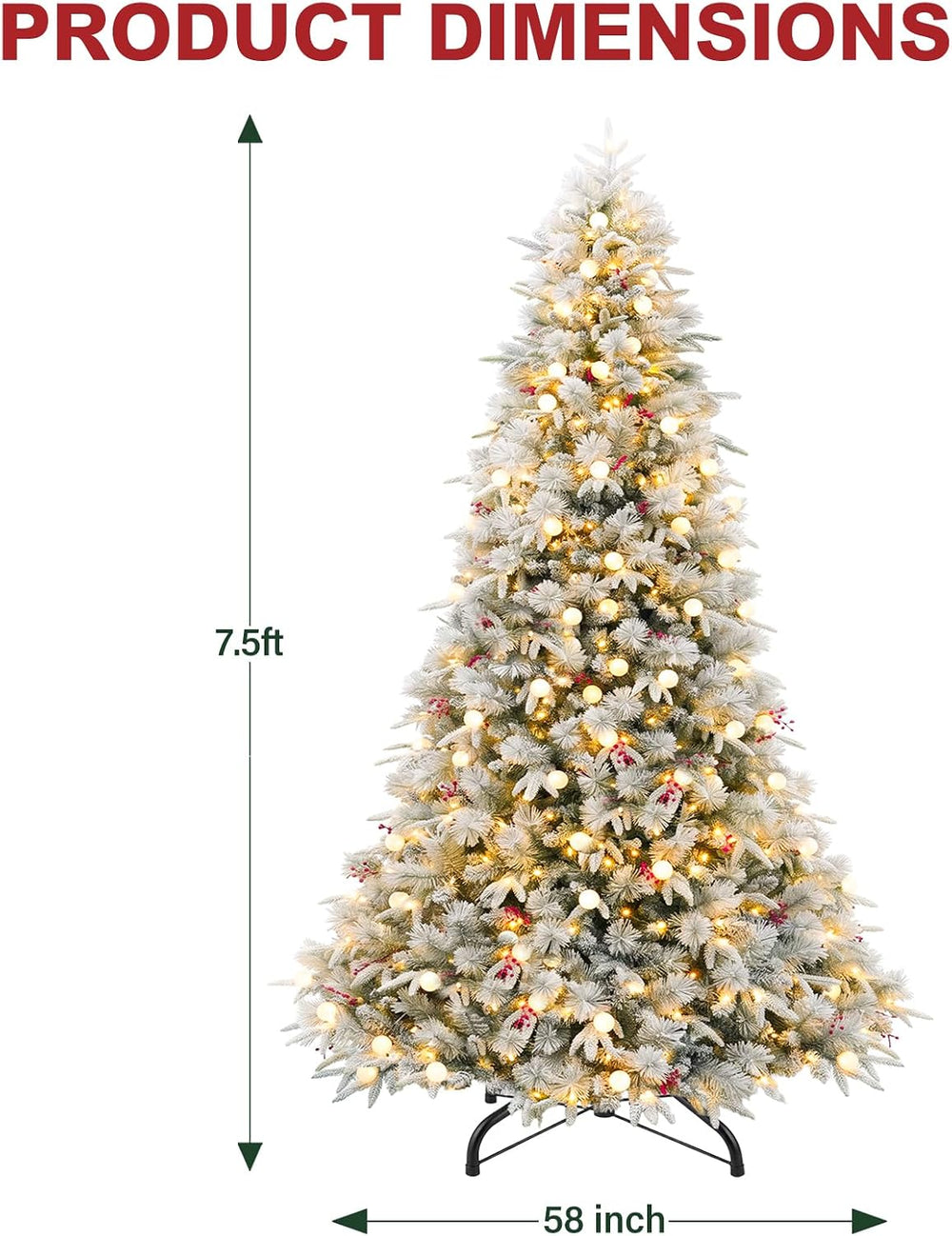 Hykolity 7.5 ft Prelit Flocked Christmas Tree, 450 Multicolor LED Lights, Art...