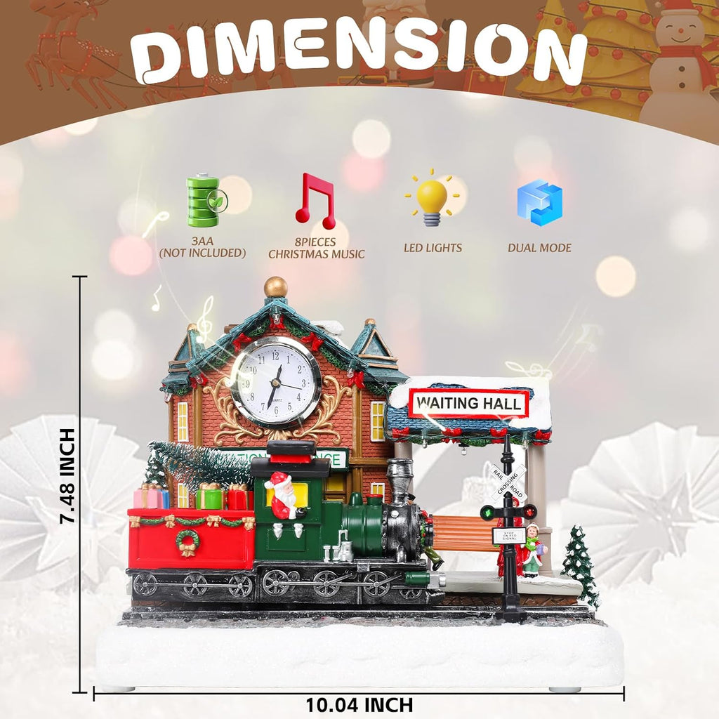 vipush christmas village house decorations resin railway station, close-up detail