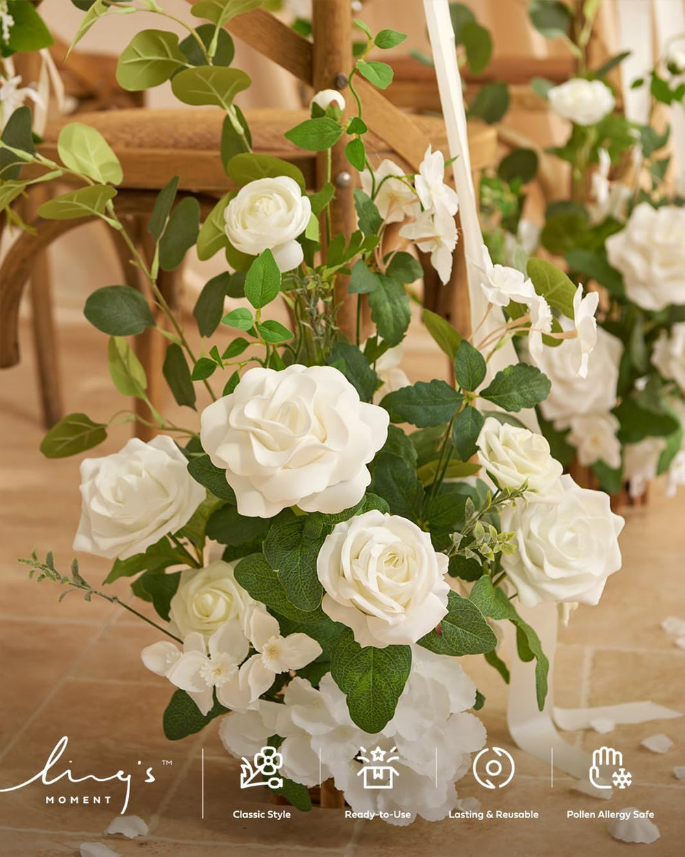 Ling's moment Free-Standing Wedding Aisle Runner Flowers, White Sage, 4pcs