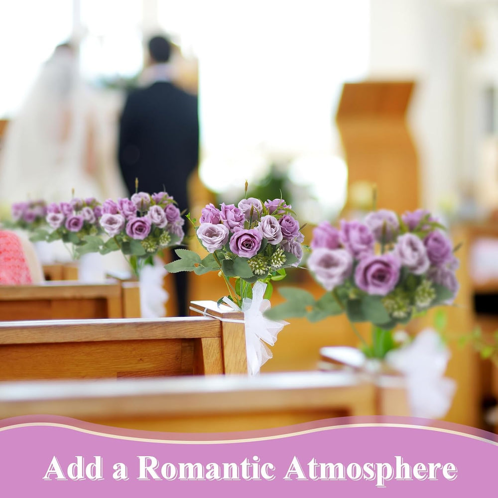 16 Bunches Artificial Rose Bouquet, Purple and Light Purple