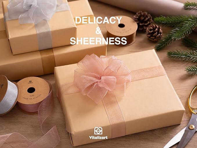 Vitalizart Organza Ribbon 1" x 90Yd Mixed Color Sheer Ribbons Set 10 Yd x 9 Rolls Handmade for Gift Wrapping Christmas Tree Crafts Bows Wedding Invitations Wreaths Wrap