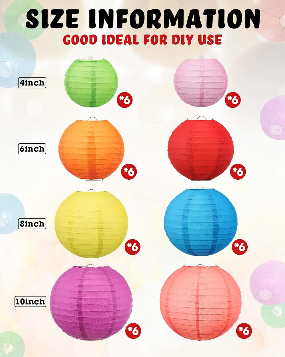 Treela 48 Pcs Paper Lanterns Party Decorations Round, Multicolor