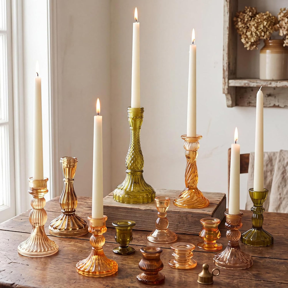 Mumufy 12 Pcs Thankgiving Glass Candle Holders Clear Amber 0.8 in