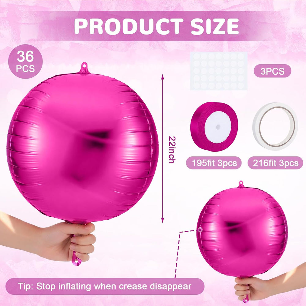 36 Pcs 22" Hot Pink Round Foil Balloons Metallic Pink Balloons