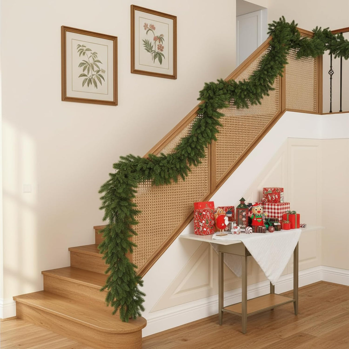 Lyrow 2 Pcs 12 ft Deluxe Thick Christmas Pine Garland Faux Greenery Garland