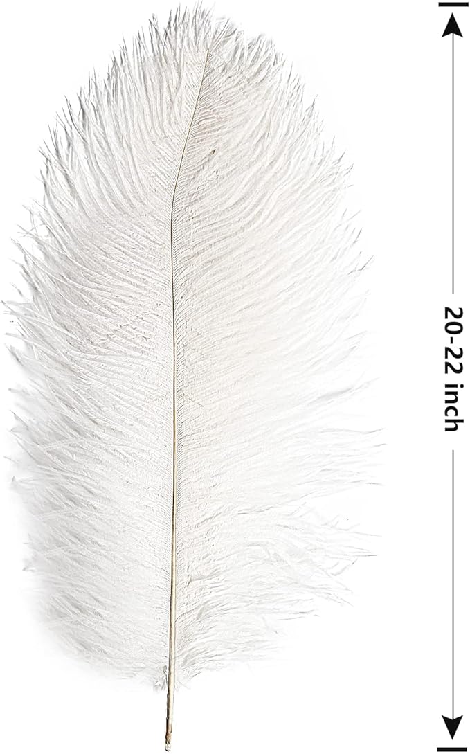 THARAHT 12pcs White Ostrich Feathers Natural Bulk 20-22Inch 50cm-55cm for Wedding Party Centerpieces Easter Gatsby and Home Decorate Ostrich Feathers