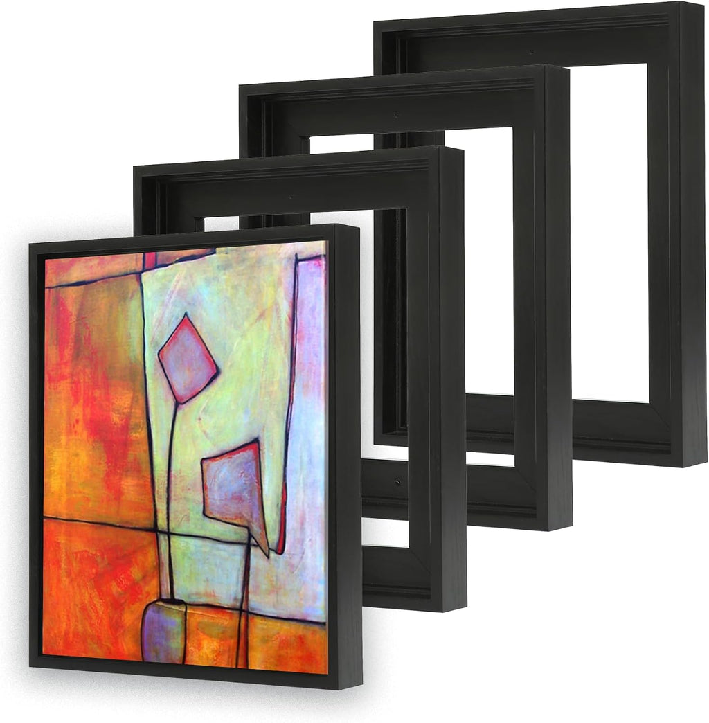 4 Pack Floater Frames for 12"x18" Art Paintings with 0.6"~0.9" Deep Black