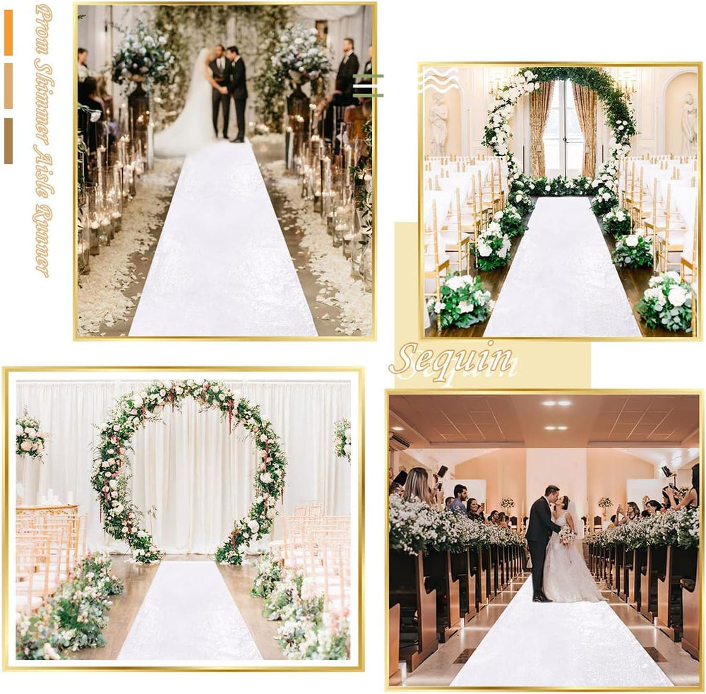 Wedding Aisle Runner 4x15ft Sequin Aisle Runner White Shimmer Carpet Runners ...