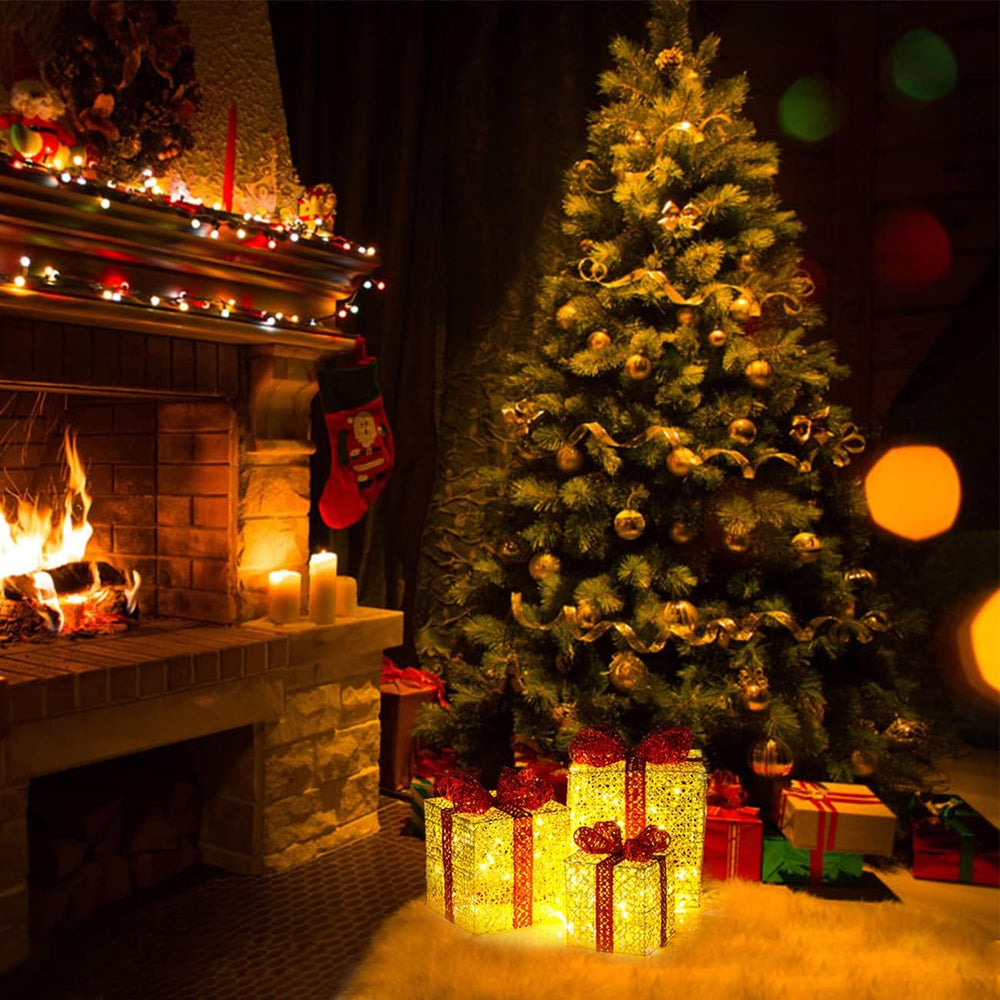 Sunnyglade 3PCS Christmas Lighted Gift Boxes Xmax Decor 7.5"/5.9"/4...