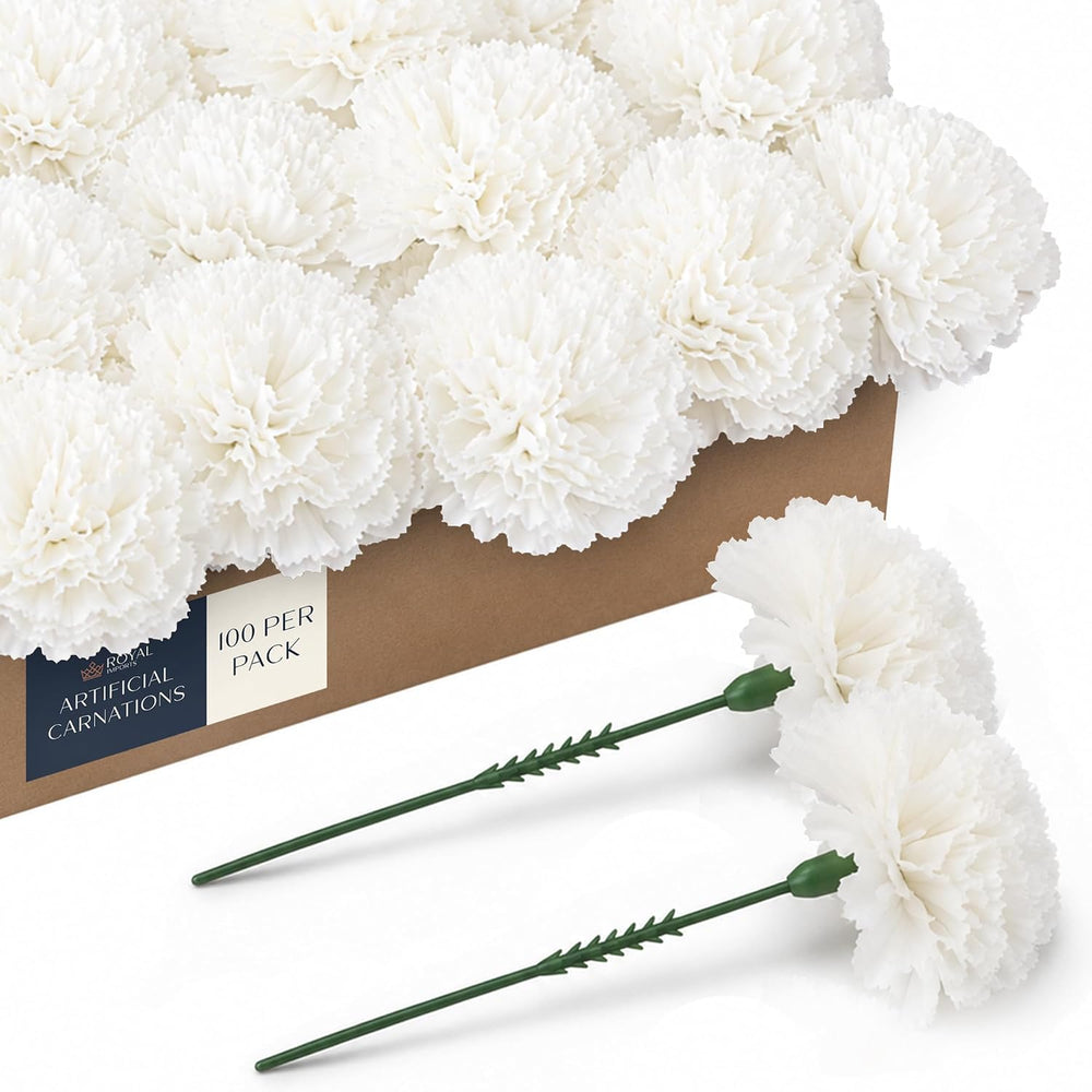 Royal Imports Carnation Artificial Flowers for Weddings – White 100pk
