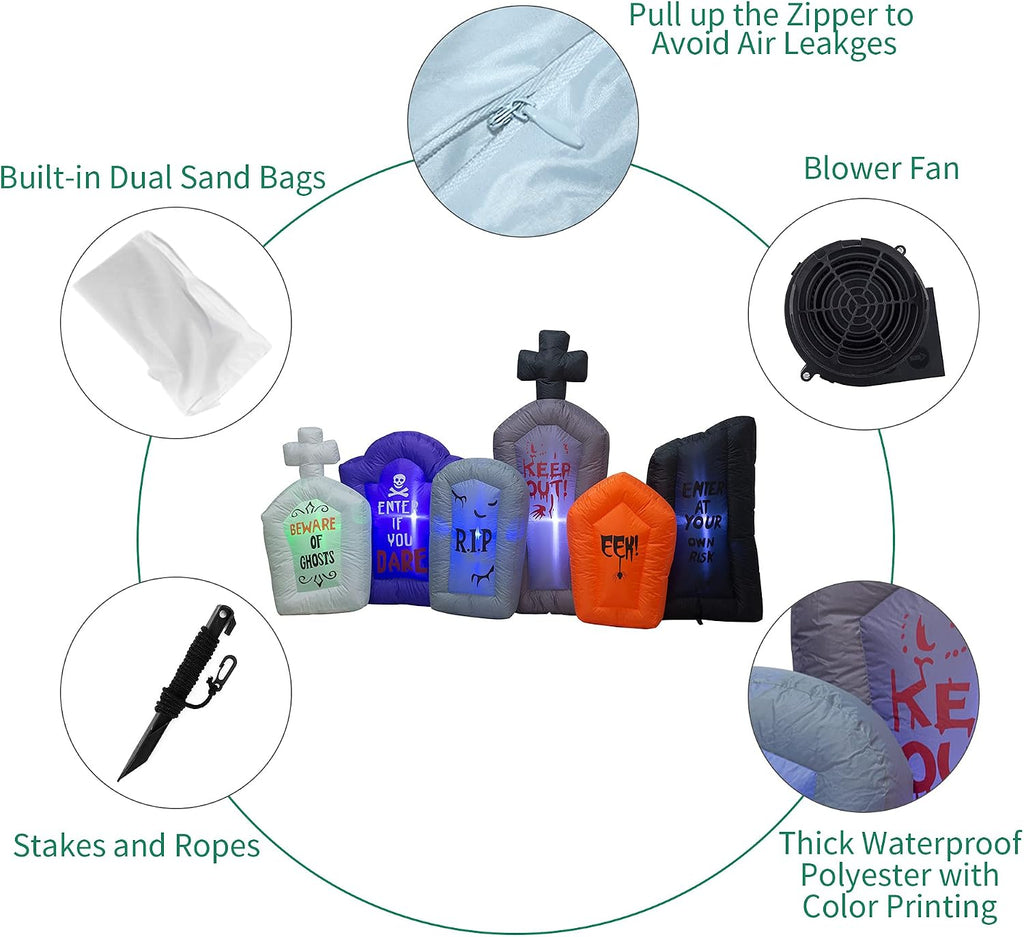 7.5 foot long halloween inflatable tombstones collection with, package contents