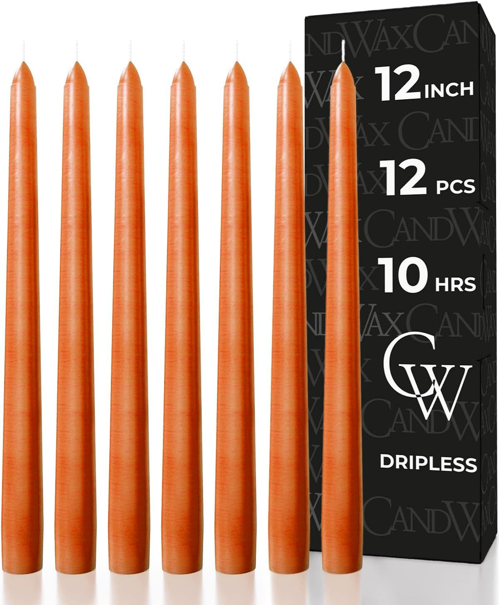 CANDWAX 12 Inch Taper Candles Terracotta Decor Candle Sticks 12 Pack