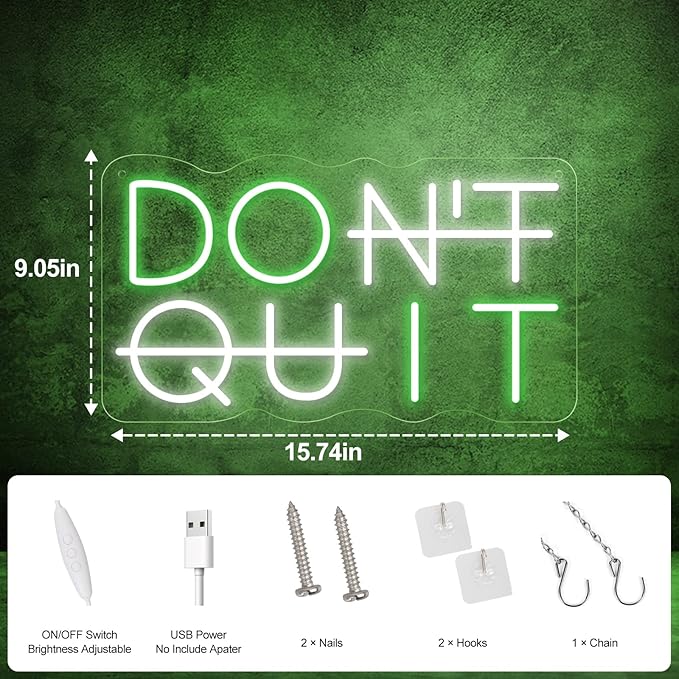 Don't Quit LED Neon Sign for Wall Decor, DO IT Neon Lights Party Decorations, USB Powered Switch LED Lights Adjustable for Office, Gym, Man Cave, Gamer Room Decor