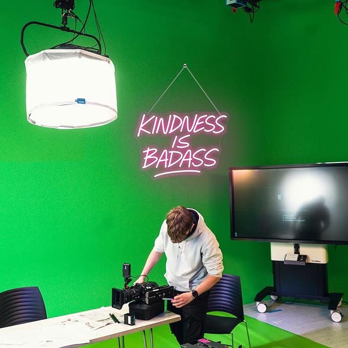 KINDNESS IS BADASS Neon Sign – Pink LED Wall Light, Inspirational Neon Word Sign for Bedroom, Dorm, Living Room, Office & Gift Décor