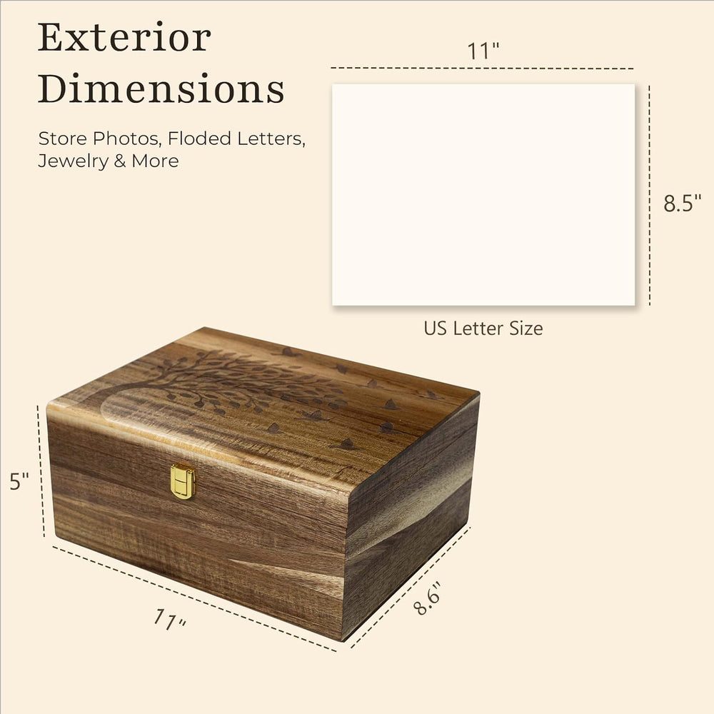 Acacia Keepsake Memory Box, Large 11"x8.6"x5", Tree of Life En...