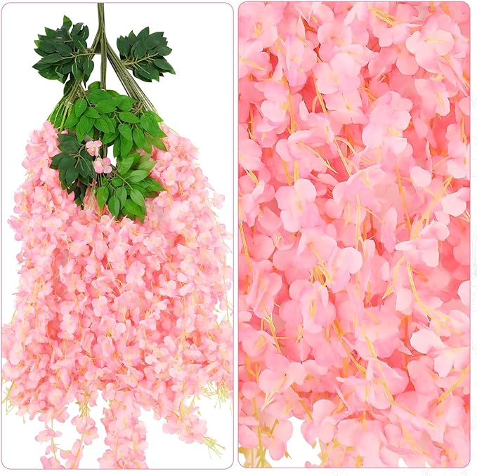 Wisteria Hanging Flowers,Fake Hanging Flowers Wisteria artificiales Garland for Home Wedding Arch Floral Party Garden Ceremony Outdoor Decor,3.6 feet Long(36,Pink) (36 Pack)