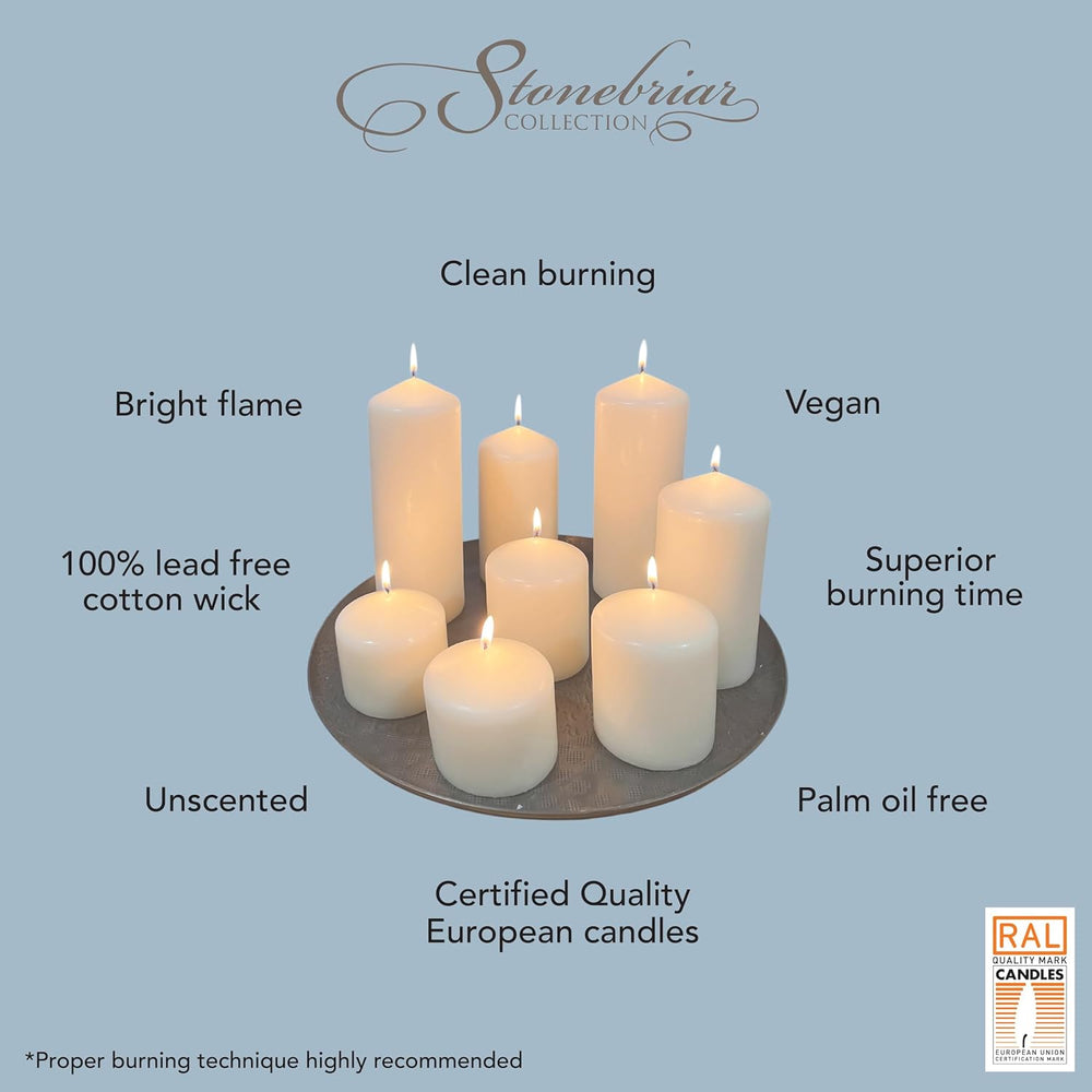 Stonebriar Unscented White Tall Pillar Candles, 80 Hour Burning Candle Pillar...