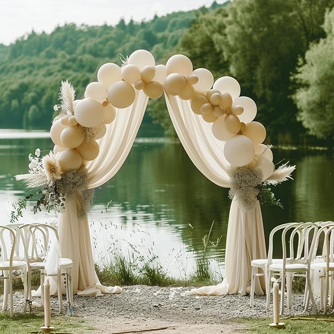 Wokceer Champagne Wedding Arch Draping Fabric Backdrop 4 Panels 28.7" X 20FT Sheer Drapes Fabric for Wedding Arbor Ceremony Party