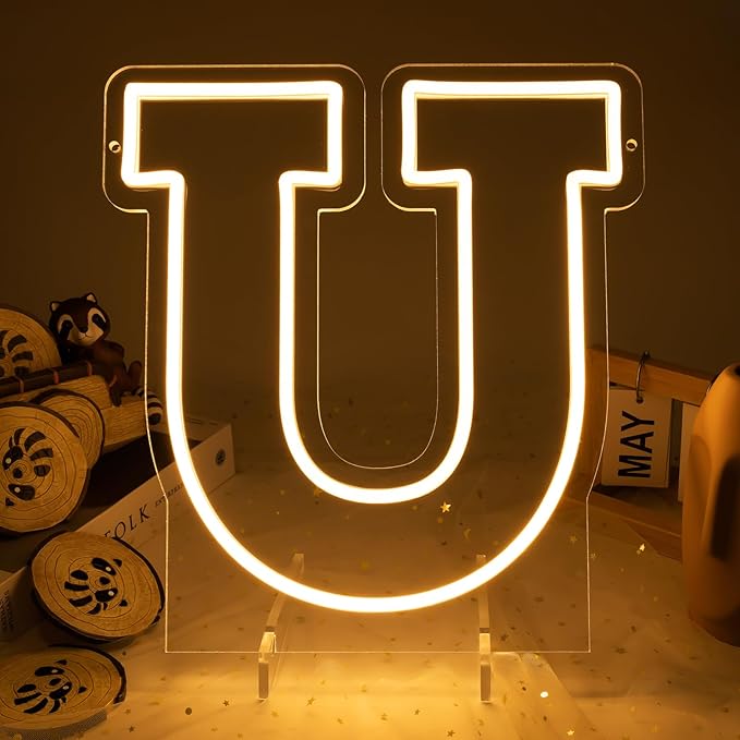 Light Up Letters U, Led Marquee Letter Lights Neon Sign, 13.9" Height Decorative Lighted Alphabet Number, Battery/USB Powered Led Letters Lights for Wedding, Birthday, Party, Christmas or Home Decor
