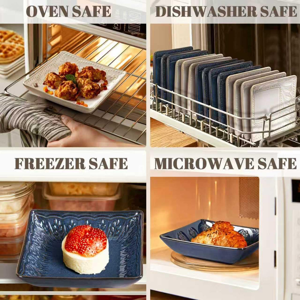 Ceramic Square Dessert Plates Set of 4, 6 Inch Embossed Appetizer Plates for ...
