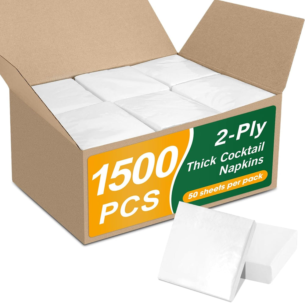 1500 Count White Cocktail Napkins Paper, 2-Ply Cocktails Napkin Bulk, 4.5 x 4...