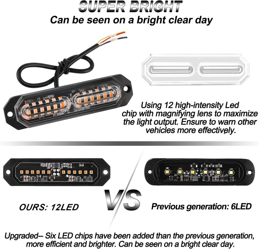 ASPL 8pcs Ultra Slim 12-LED Surface Mount Flashing Strobe Lights