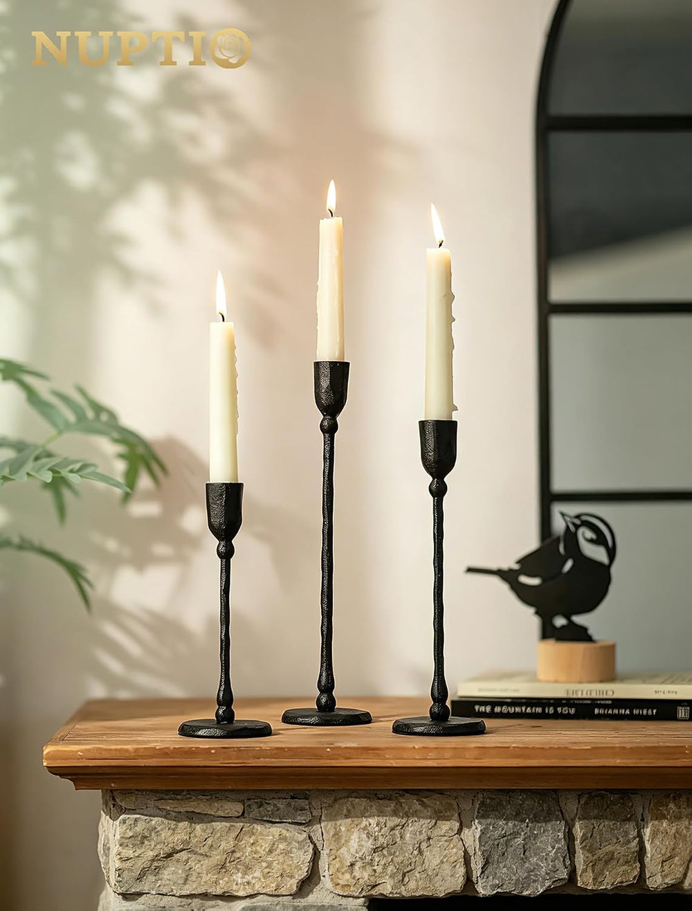 NUPTIO Cast Iron Candlestick Holders: Black Candle Stick Holder Set of 3