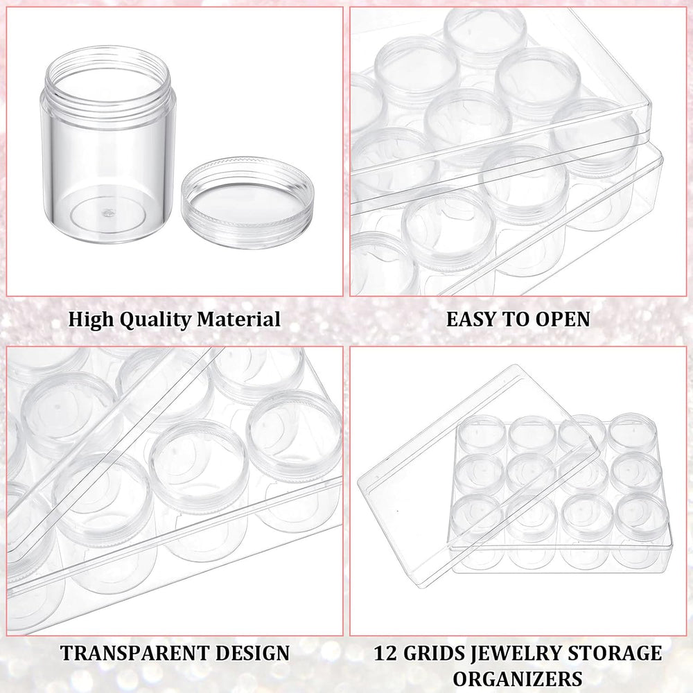 Xinnun 8 Pcs Bead Organizer Clear Diamond Art Storage with Lid, 12 Grids