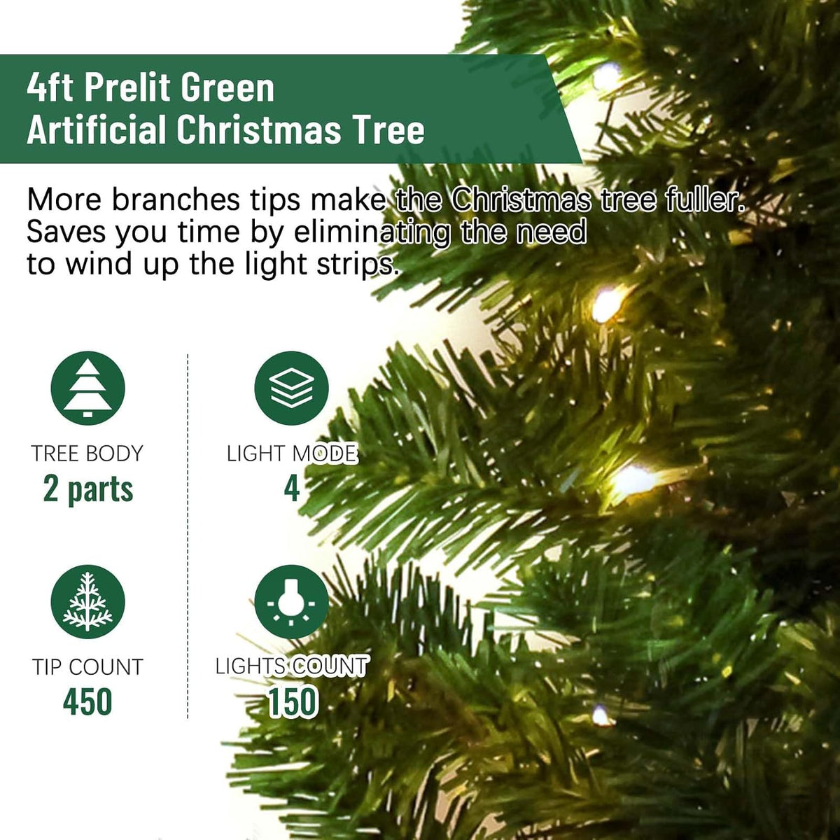 4ft Green Prelit Artificial Christmas Tree,Arbol de Navidad Small Xmas Tree
