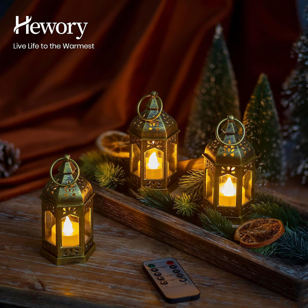 Hewory 10PCS Gold Mini Lanterns for Party Decoration, Remote LED Candles