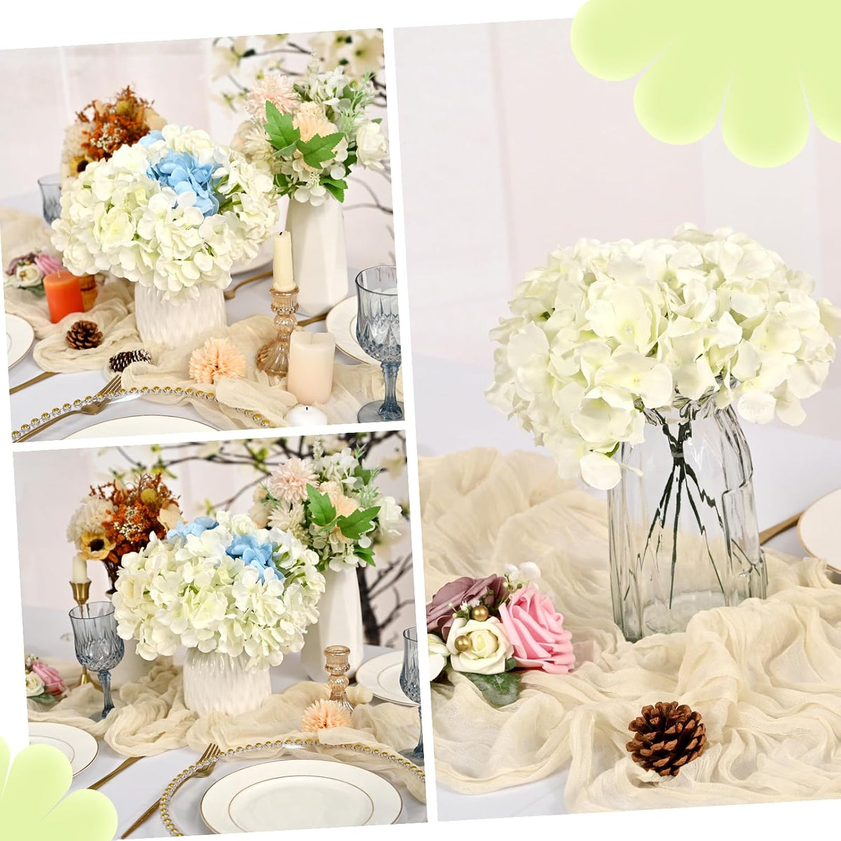 Pesonlook 100Pcs Ivory Hydrangeas Artificial Flowers,Wedding Centerpieces