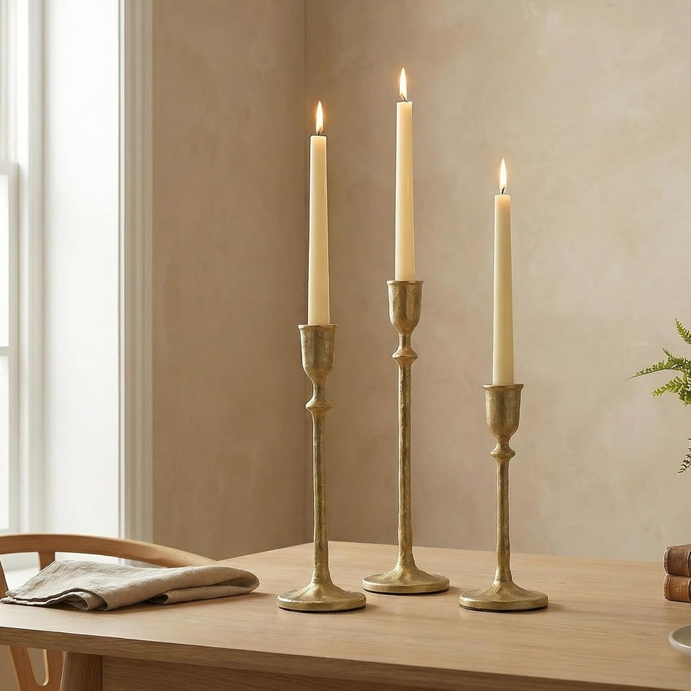 Antique Brass Gold Candlestick Holders Set of 3, Iron Taper Candle Holder