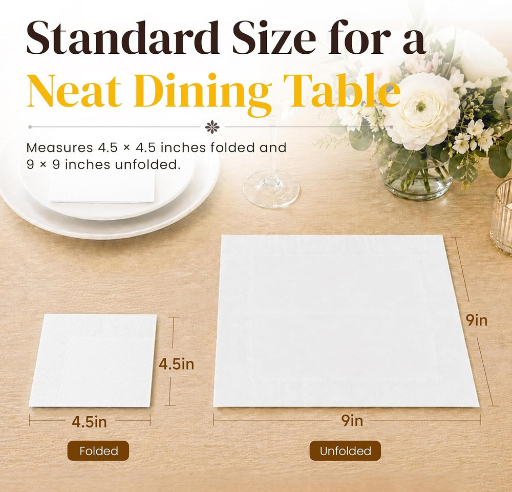 1200 Count White 2-Ply Cocktail Napkins, 4.5 x 4.5 Inch Disposable Beverage N...