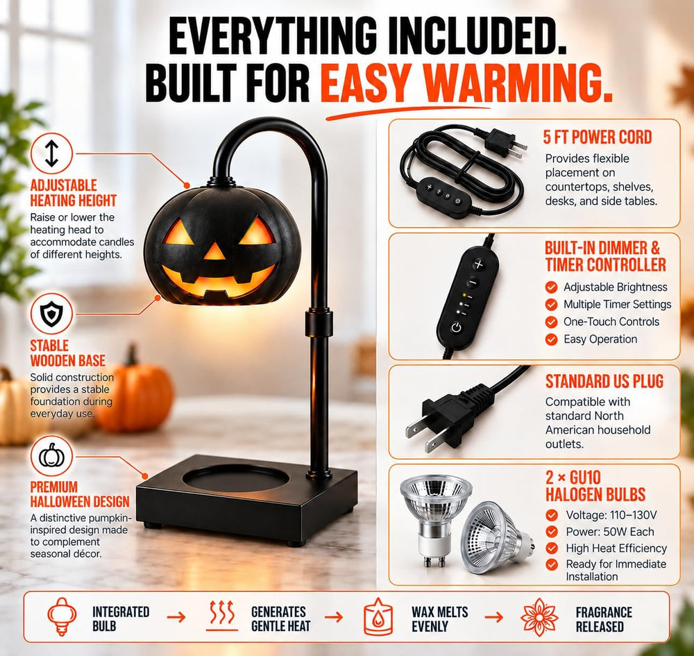 Pumpkin Candle Warmer Lamp with Timer, Dimmable Black Halloween Fall Decor