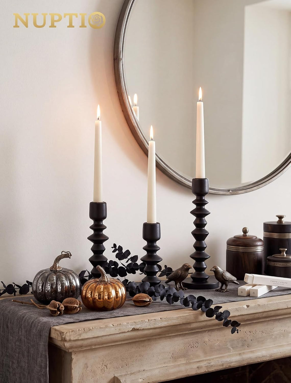 NUPTIO Black Modern Candle Holders: Set of 3 for Candlesticks and Tapers