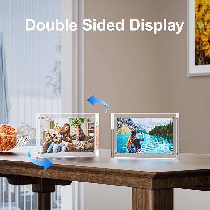 5 Pack 6x8 Acrylic Picture Frames - 20% Thicker Double Sided Magnetic Frame with UV Protection - Freestanding Clear Frameless Display for Tabletops - Modern Photo Frame Set for Home & Office Decor