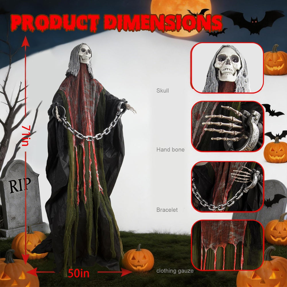Halloween Skeleton With LED Red Glowing Eyes, Sound & Touch Activated Mot...