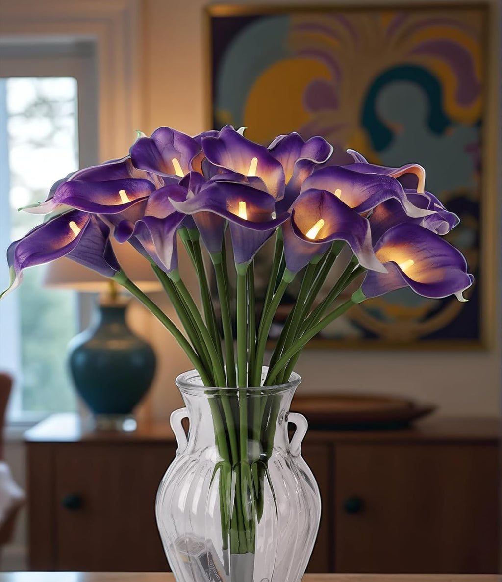 HOMESEASONS LED Calla Lily Lamp,20 Real Touch Artificial Flowers Lighted Bouquet,No Vase