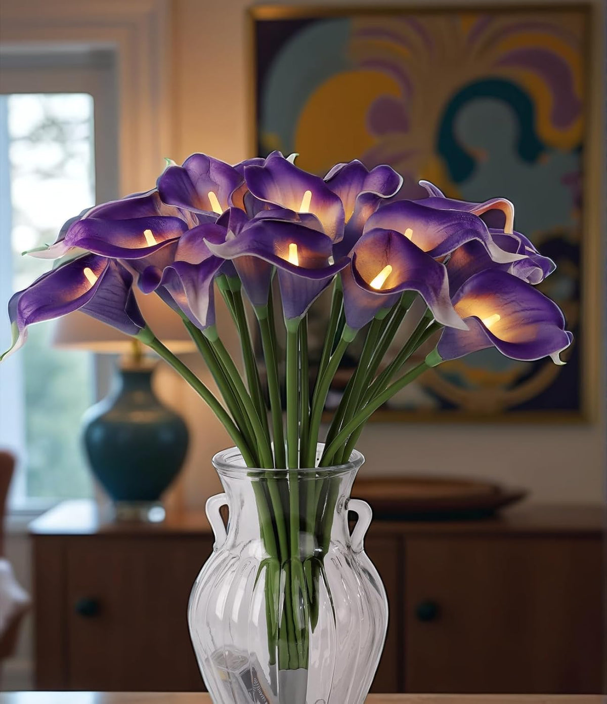HOMESEASONS LED Calla Lily Lamp,20 Real Touch Artificial Flowers Lighted Bouquet,No Vase