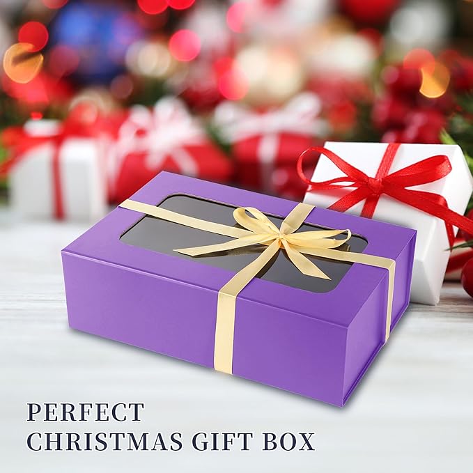 Purple Large Gift Boxes with Window, 13.5"x9"x4.3" Bridesmaid Boxe for Gift Giving,Birthday Gift Box with Magnetic,Closure Lid Gift Boxes for Presents,Cute Boxe,Luxury for Gift Packaging,Gift Box for Wrapping Gifts